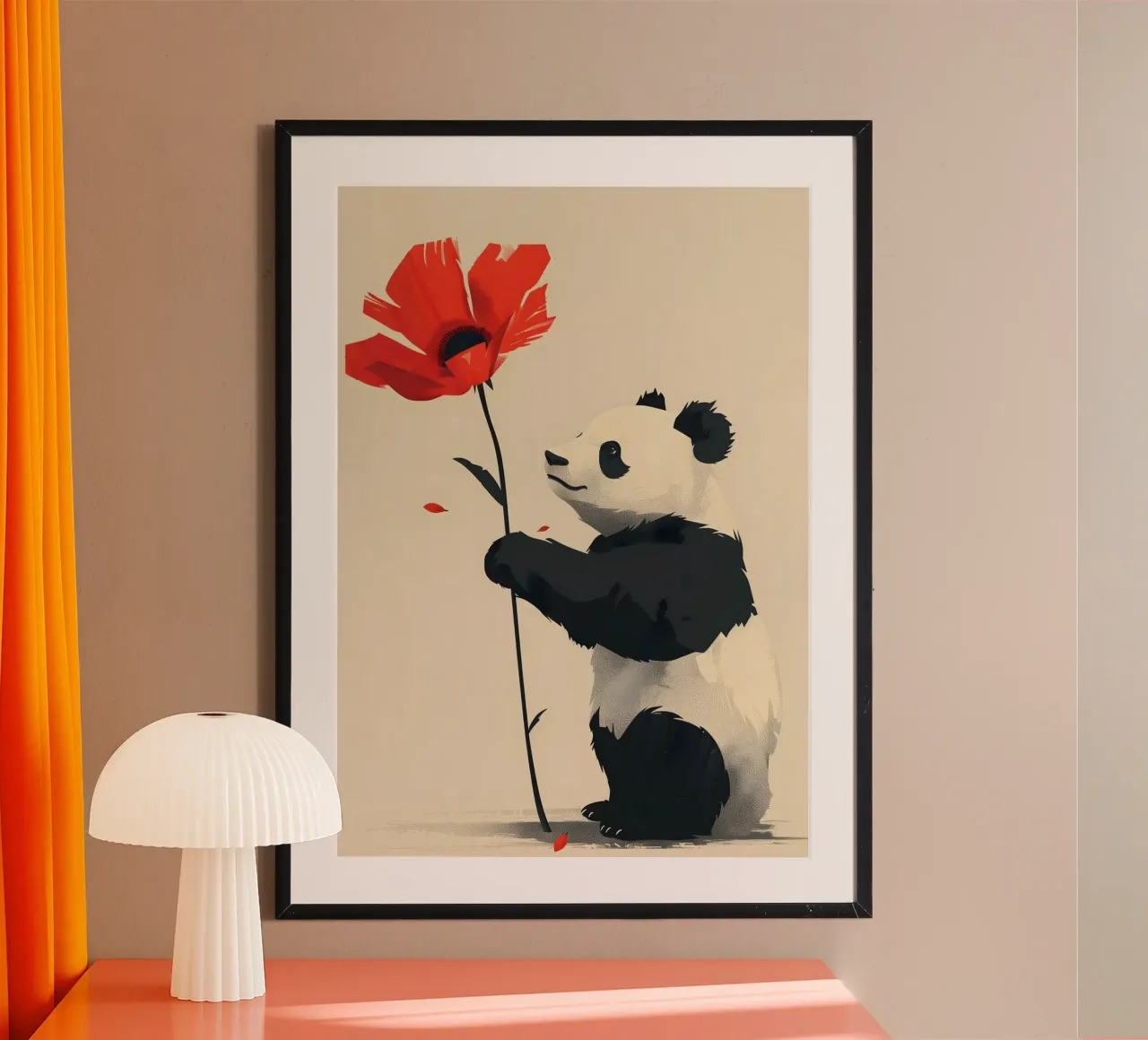 Panda mit roter Blume carta hahnemühle da WILD ART