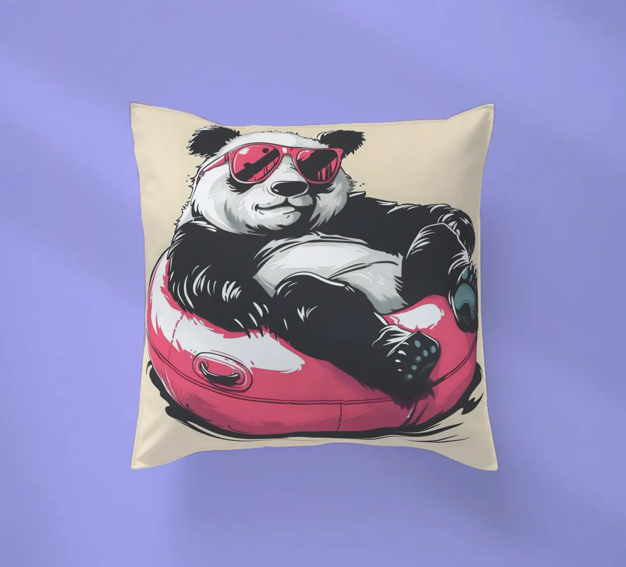 Panda mit Sonnenbrille und Schwimmreifen cuscino da WILD ART