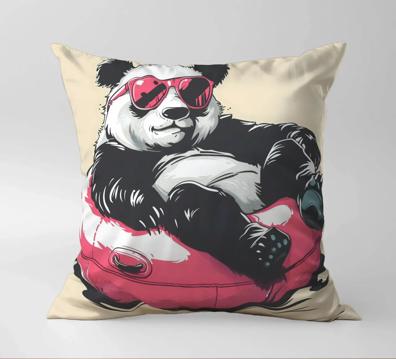 Panda mit Sonnenbrille und Schwimmreifen cuscino da WILD ART