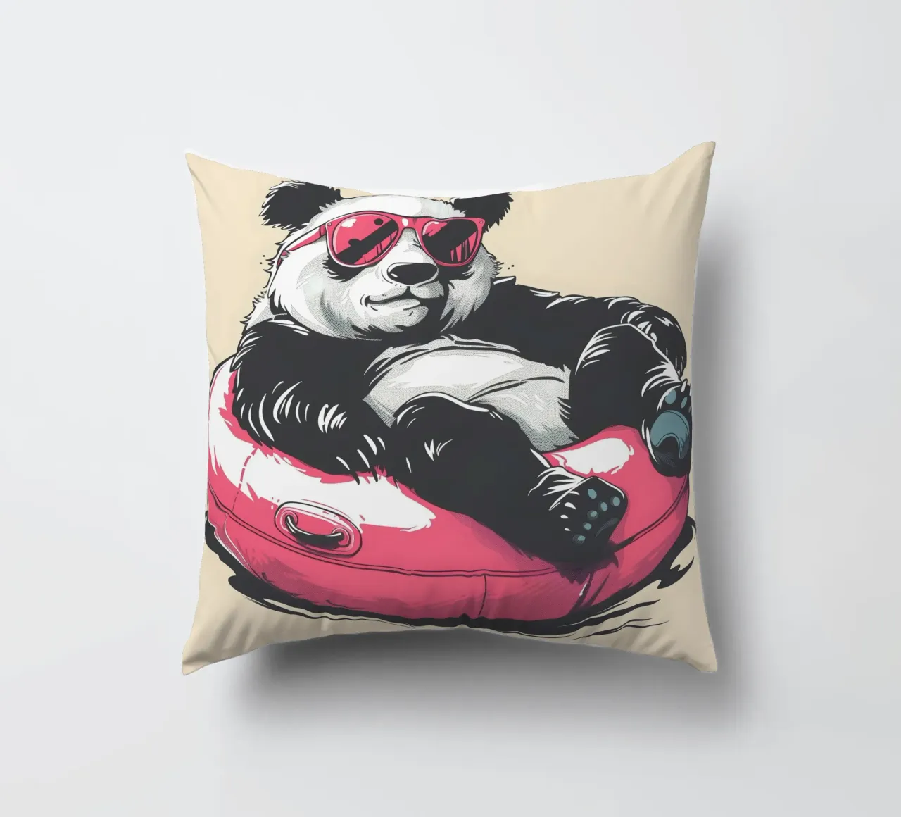 Panda mit Sonnenbrille und Schwimmreifen cuscino da WILD ART