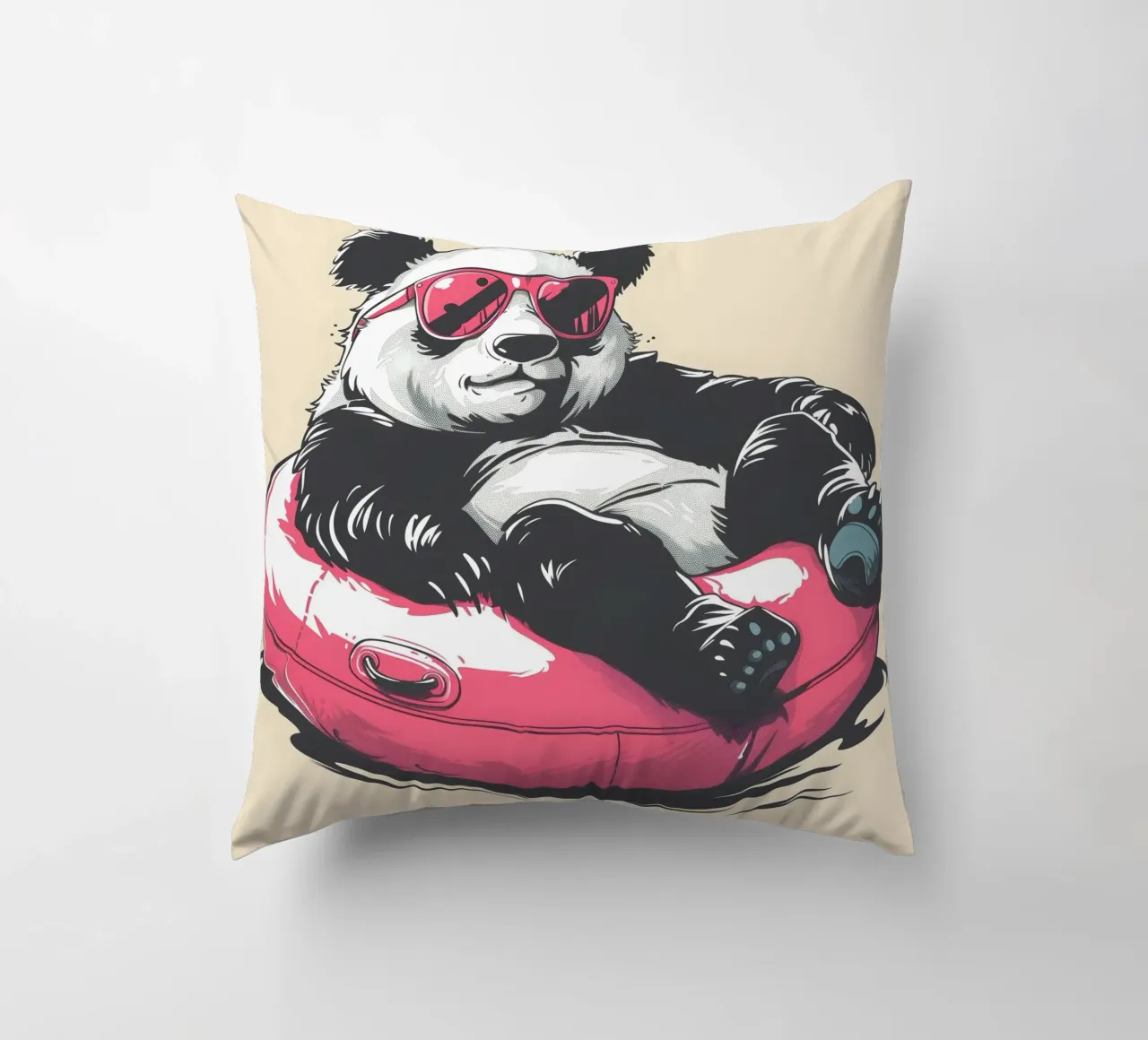Panda mit Sonnenbrille und Schwimmreifen cuscino da WILD ART