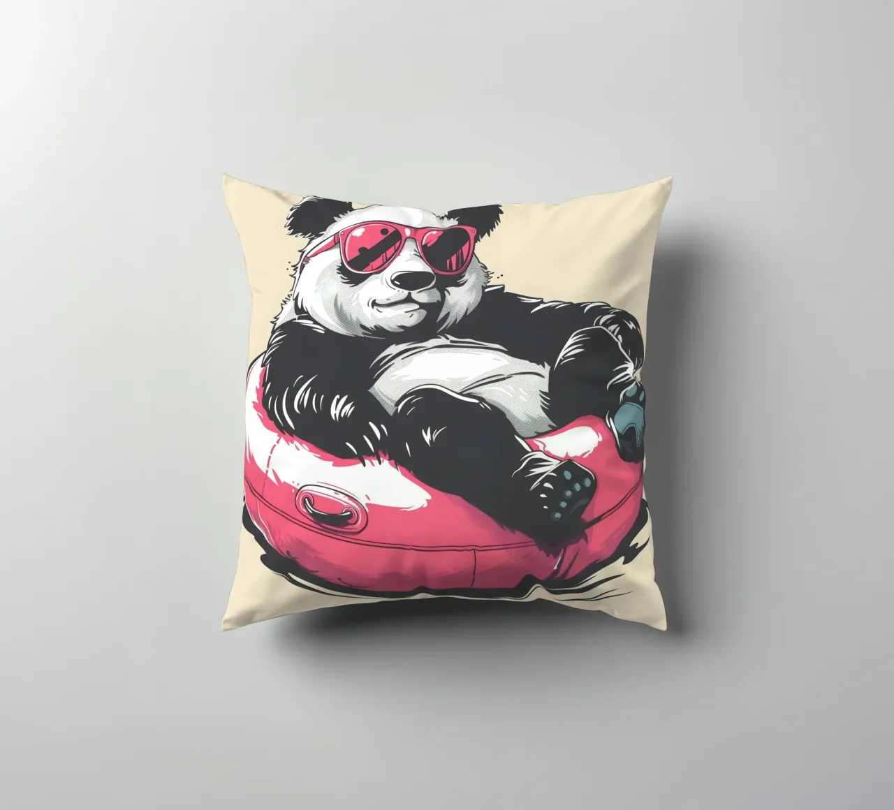 Panda mit Sonnenbrille und Schwimmreifen cuscino da WILD ART