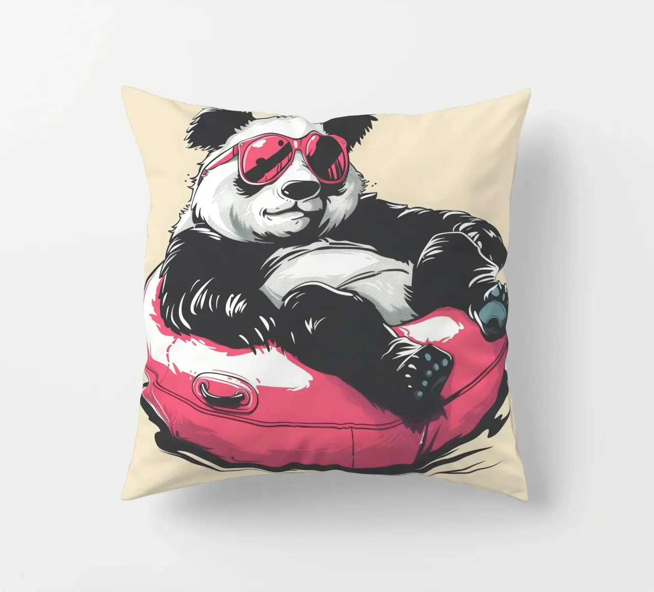 Panda mit Sonnenbrille und Schwimmreifen cuscino da WILD ART