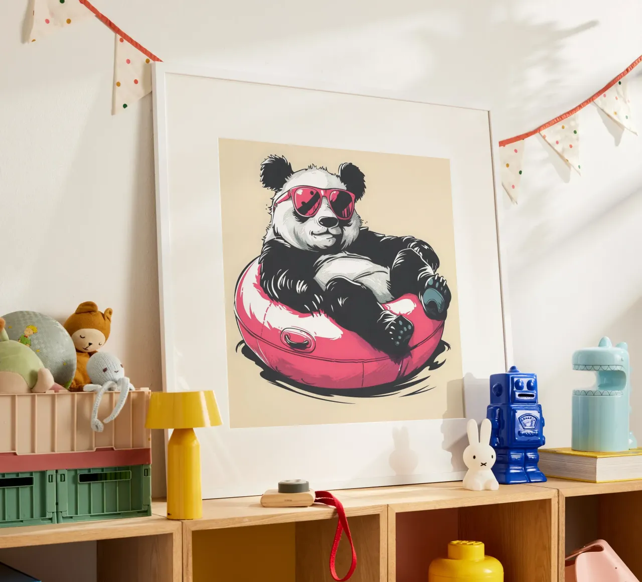 Panda mit Sonnenbrille und Schwimmreifen hahnemühle van WILD ART