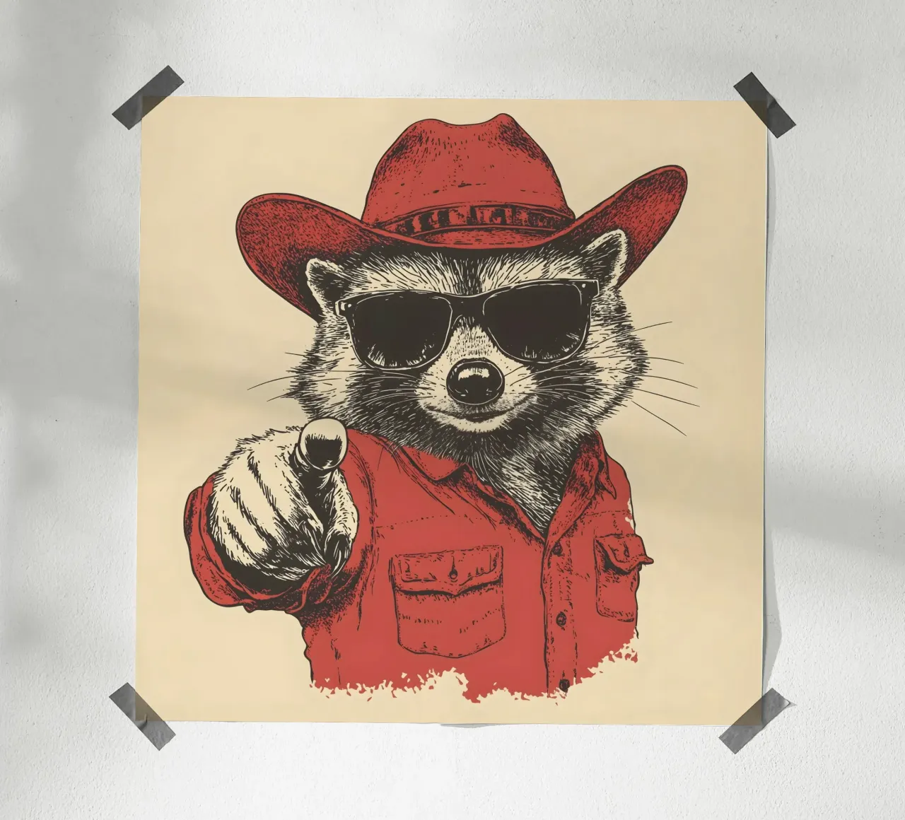 Waschbär Cowboy poster con telaio in plastica da WILD ART