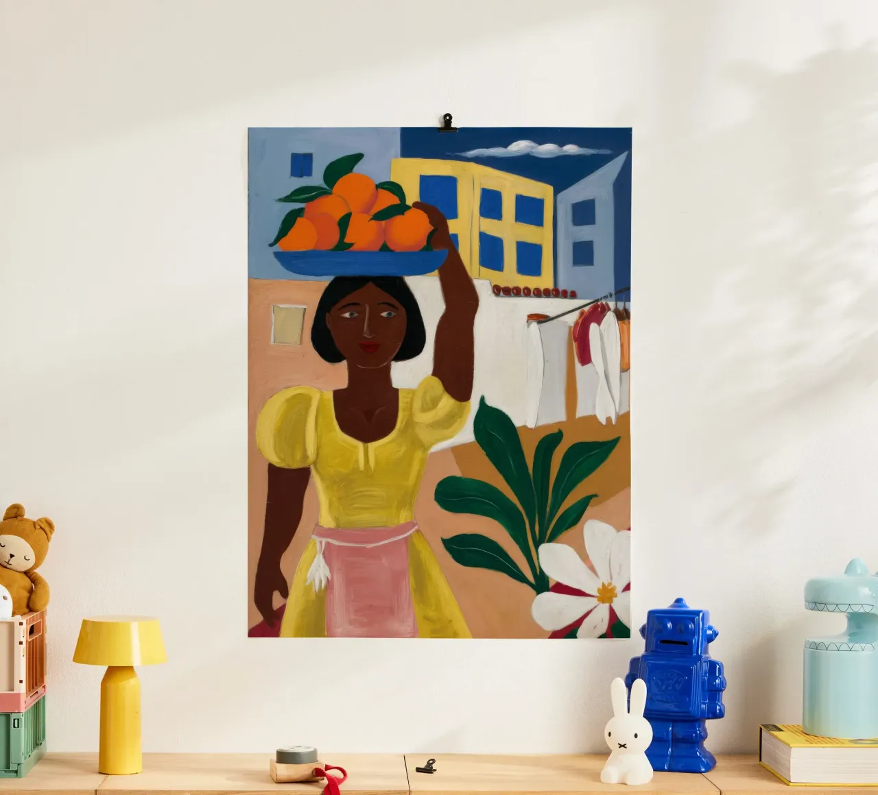 Venditore di frutta poster con telaio in alluminio da Ebony Carpenter