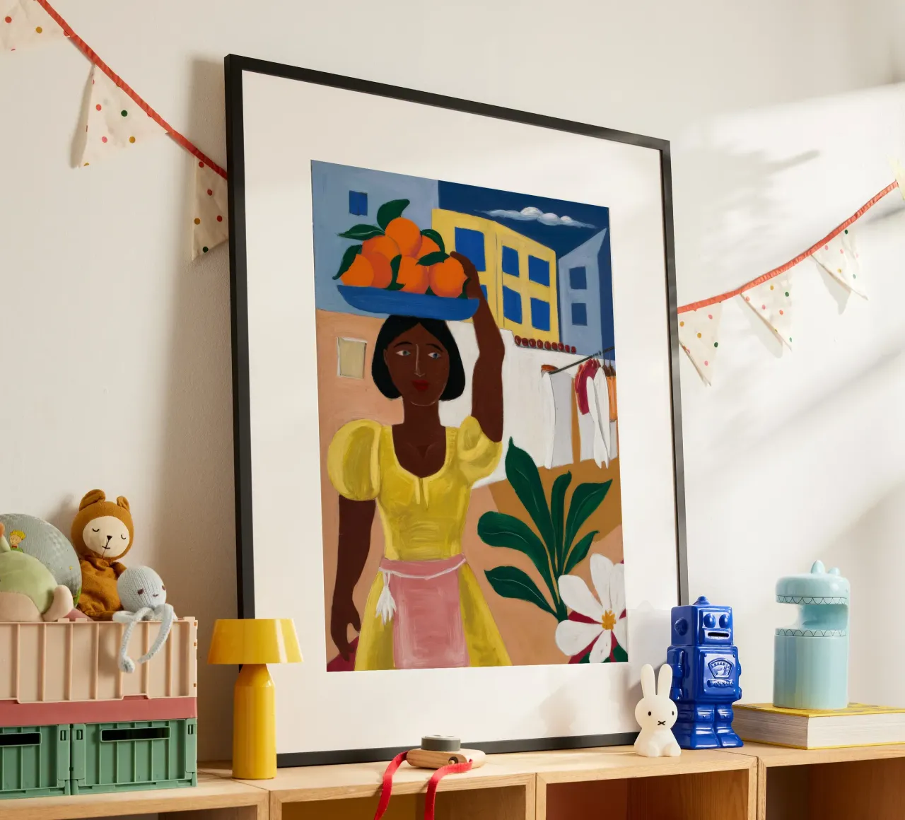 Venditore di frutta poster con telaio in alluminio da Ebony Carpenter