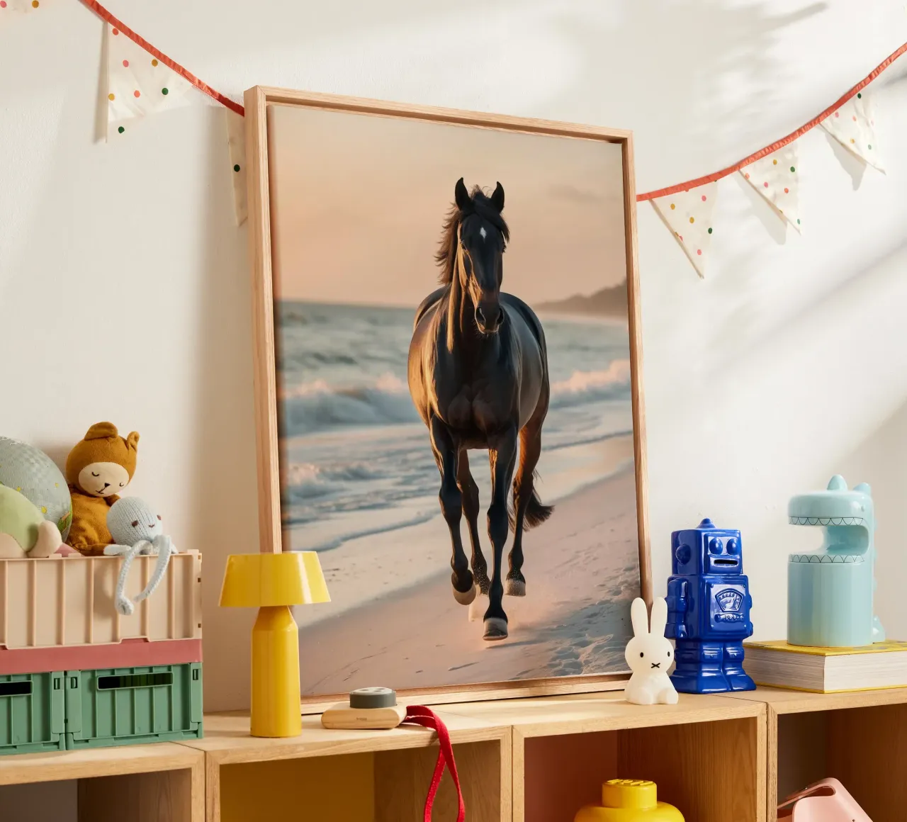 Pferd am Strand tela con Cornice a cassetta da Poster Dreams