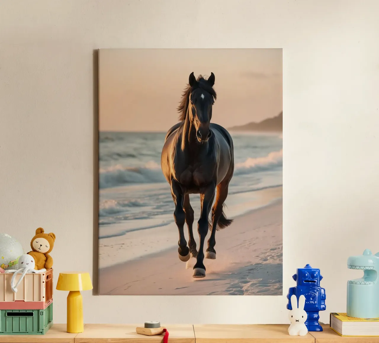 Pferd am Strand tela con Cornice a cassetta da Poster Dreams