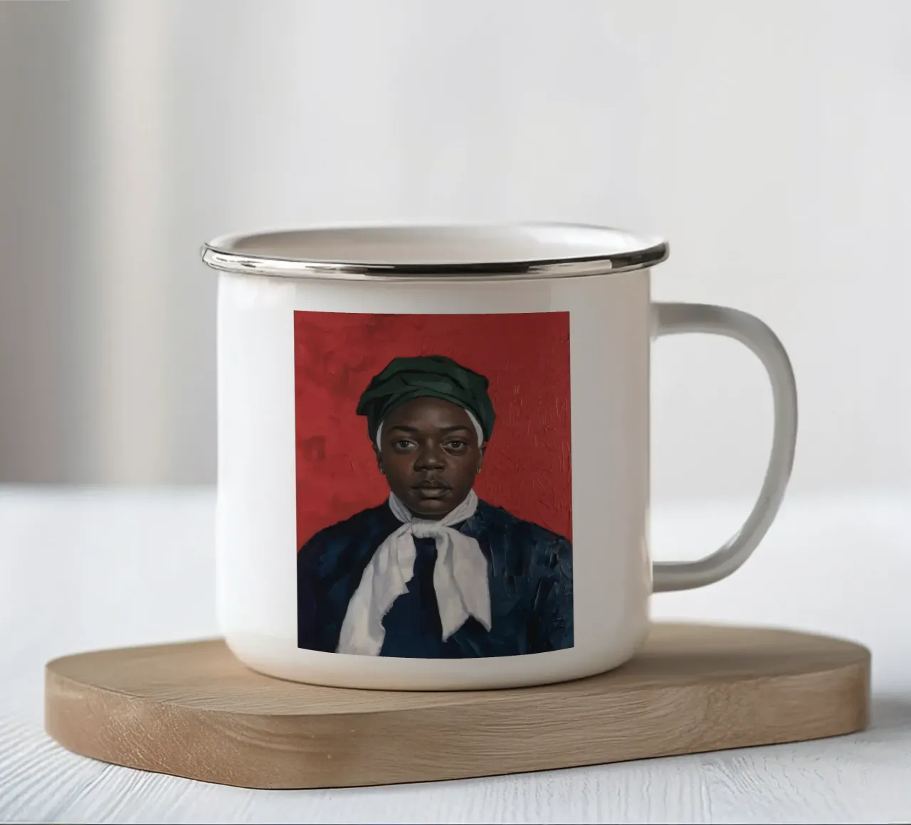 Ritratto formale tazza in smalto da Ebony Carpenter