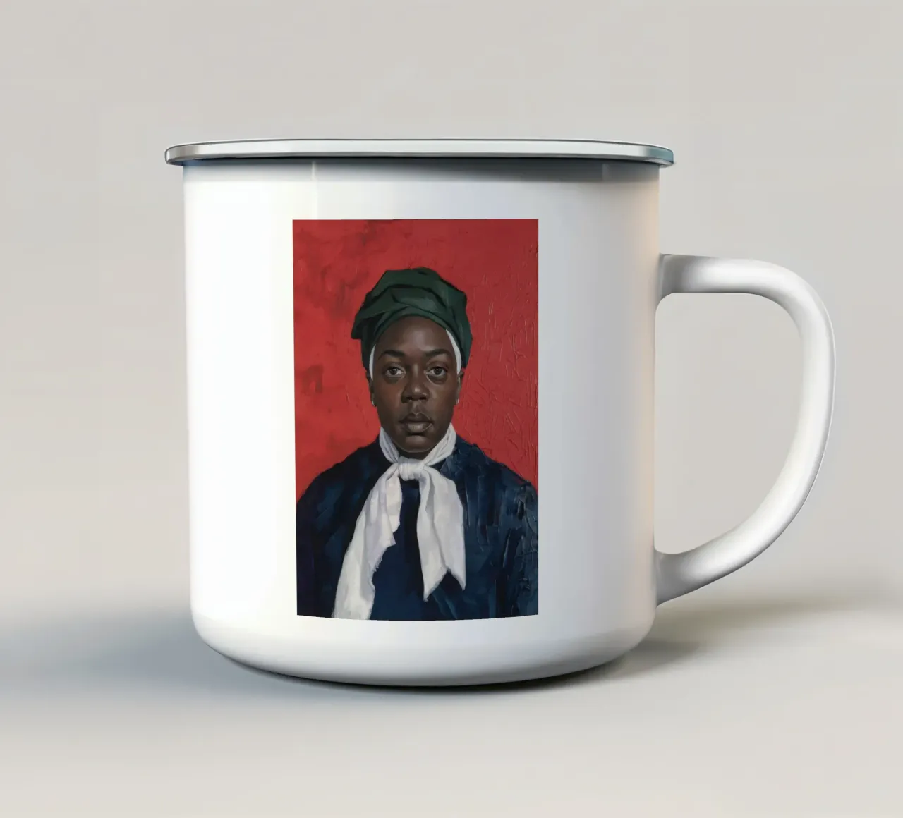 Ritratto formale tazza in smalto da Ebony Carpenter