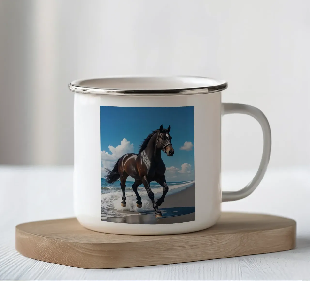 Pferd am Strand tazza in smalto da Poster Dreams