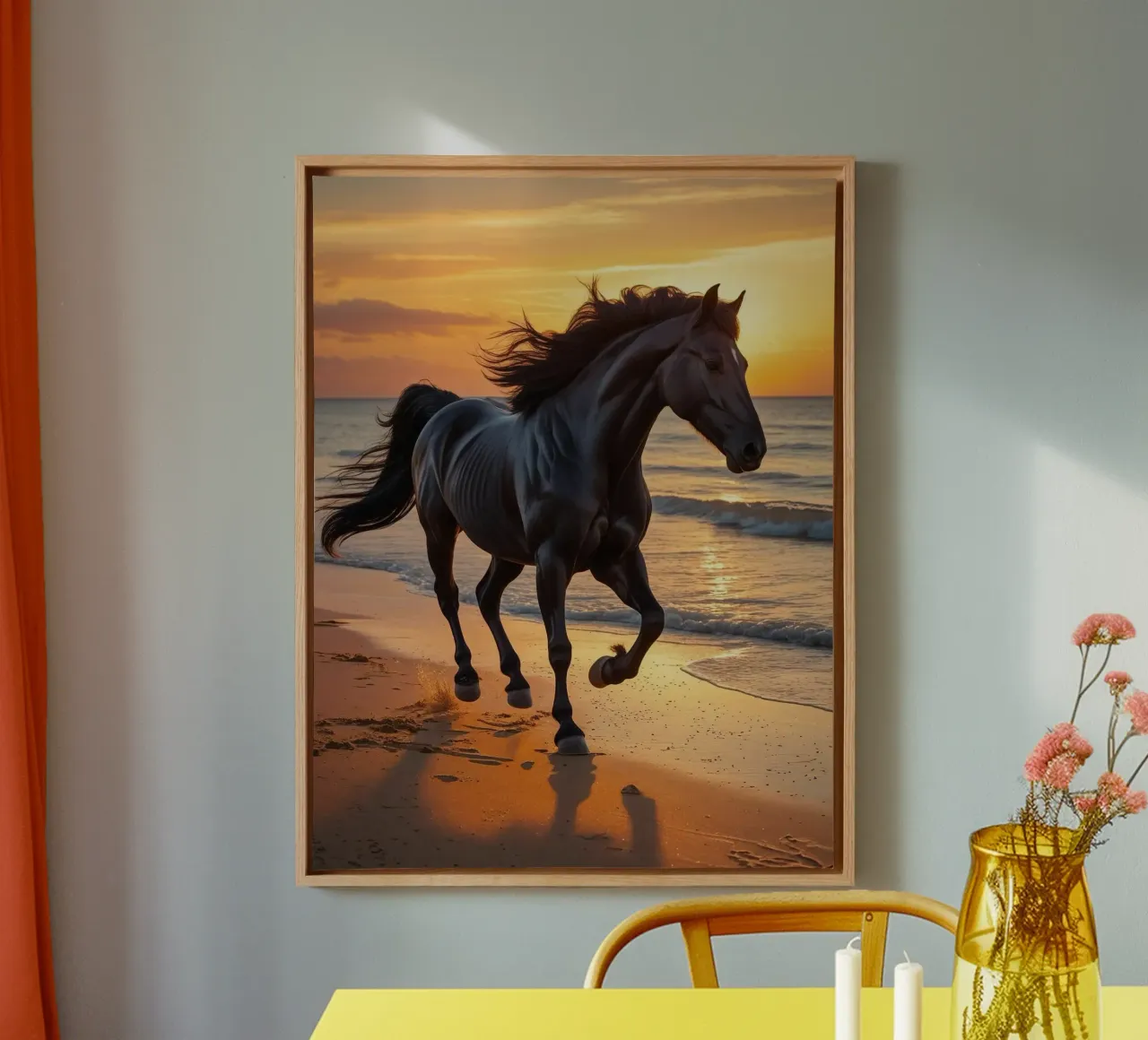Pferd am Strand canvas met Baklijst van Poster Dreams