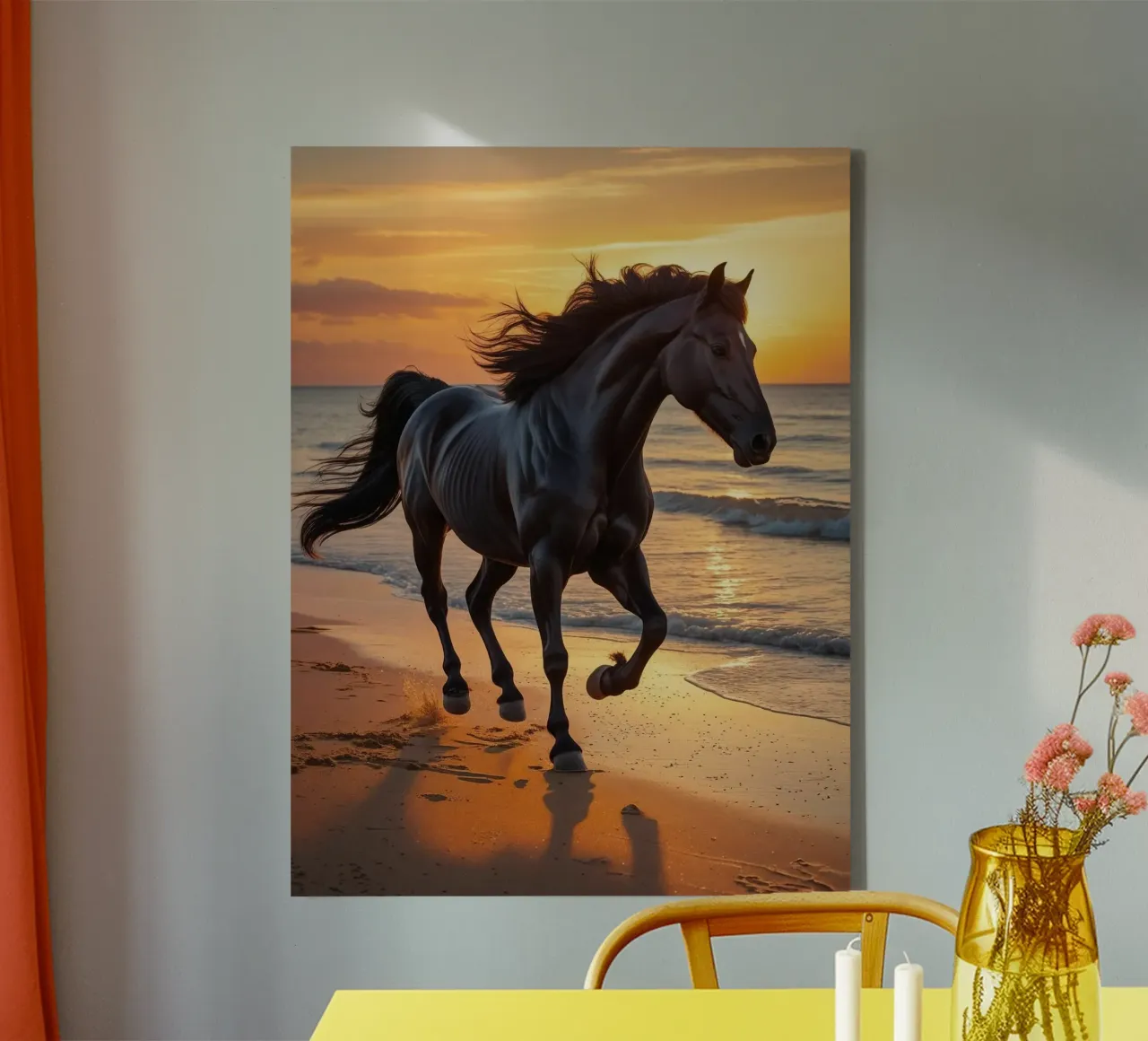 Pferd am Strand canvas met Baklijst van Poster Dreams