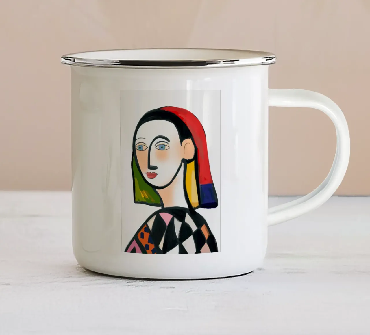 La ragazza con la camicetta a scacchi tazza in smalto da Little Dean