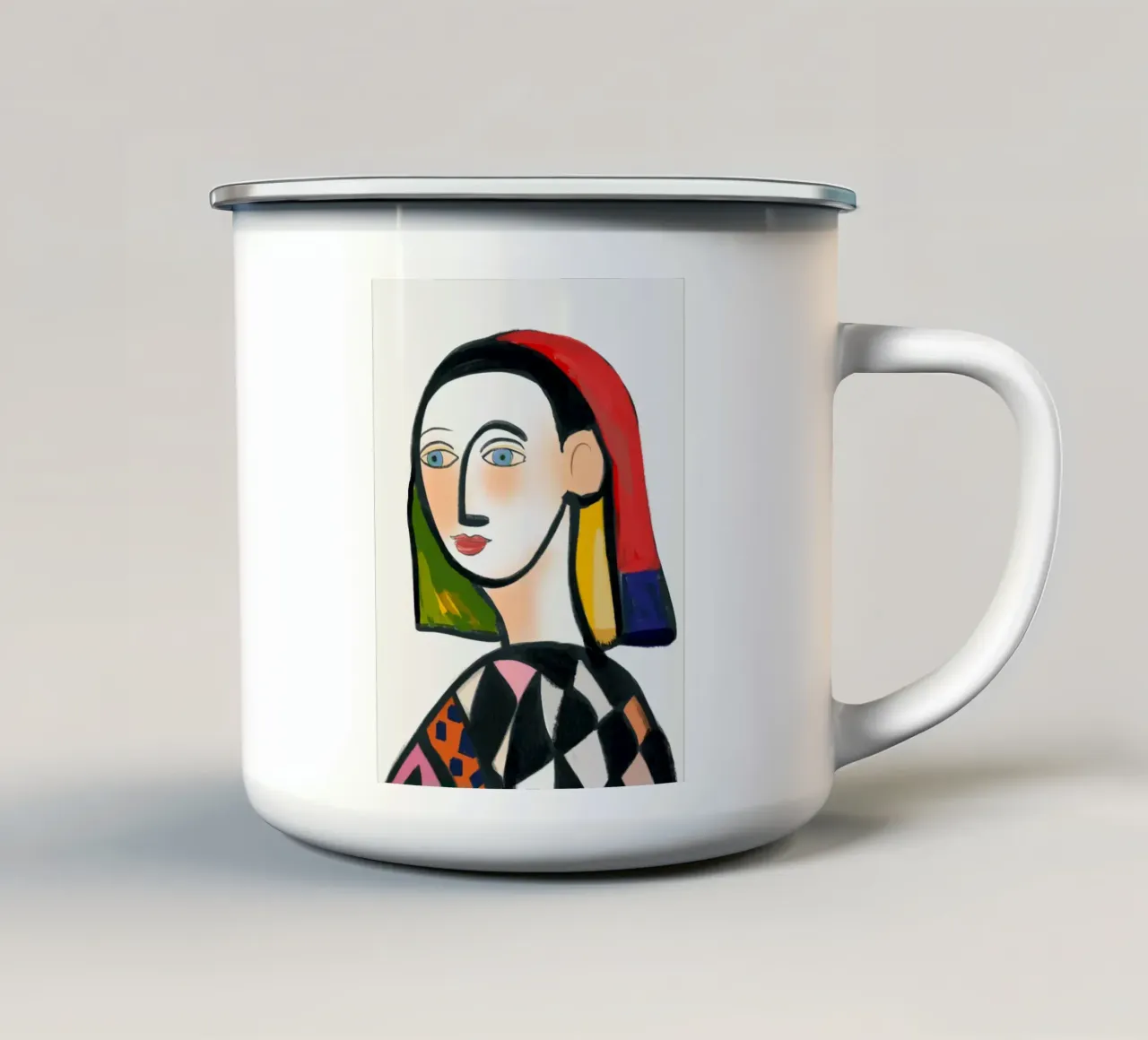 La ragazza con la camicetta a scacchi tazza in smalto da Little Dean