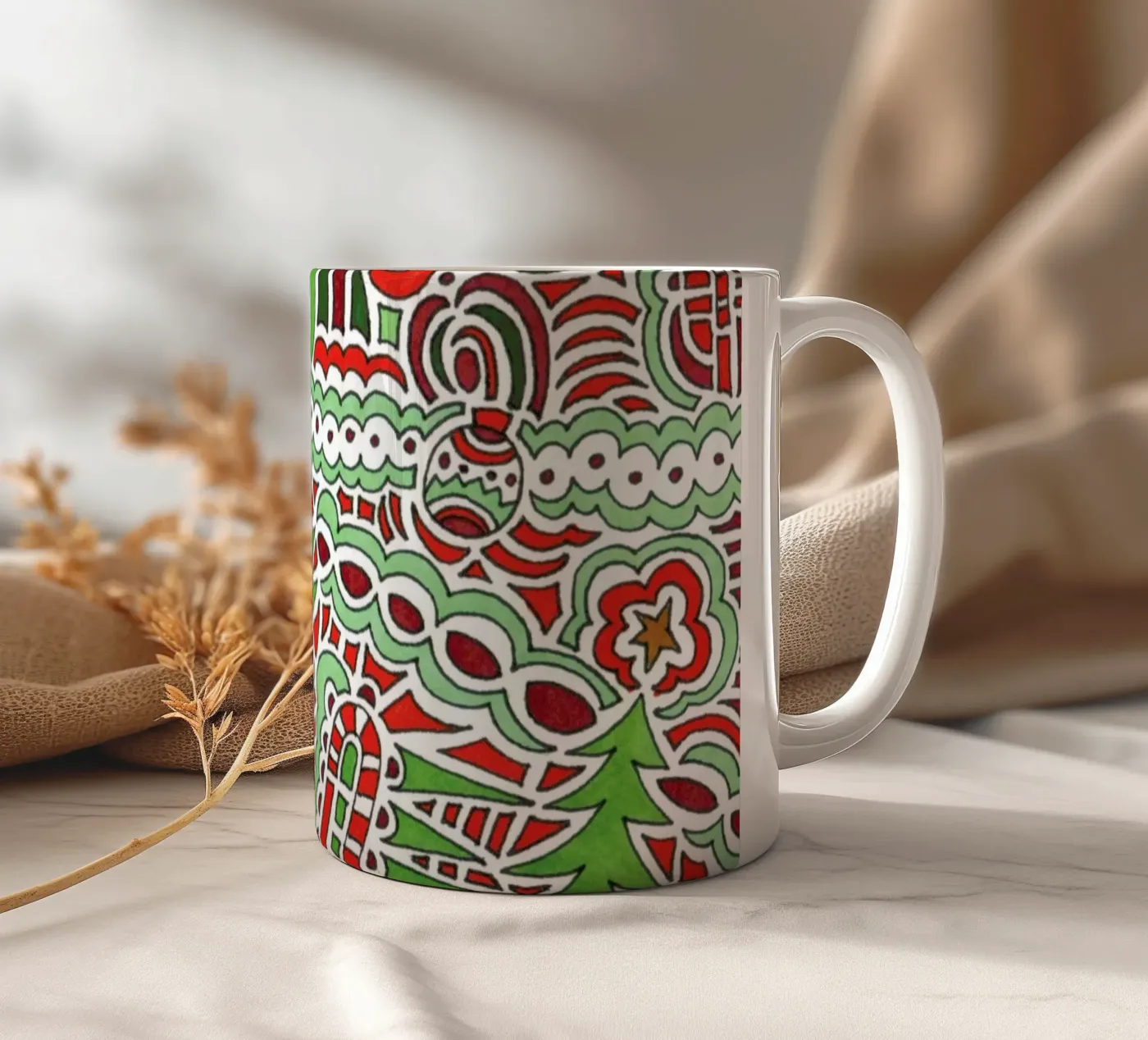 Christmas Tree Pattern ceramic mug by KP Design
