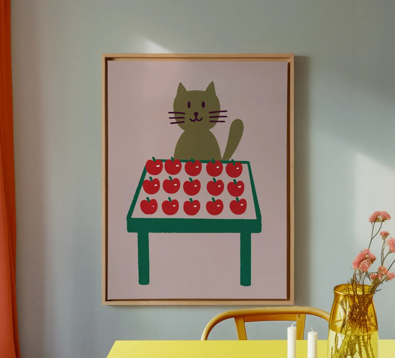 Katten die appels verkopen canvas met Baklijst van TRENDY POSTER SHOP