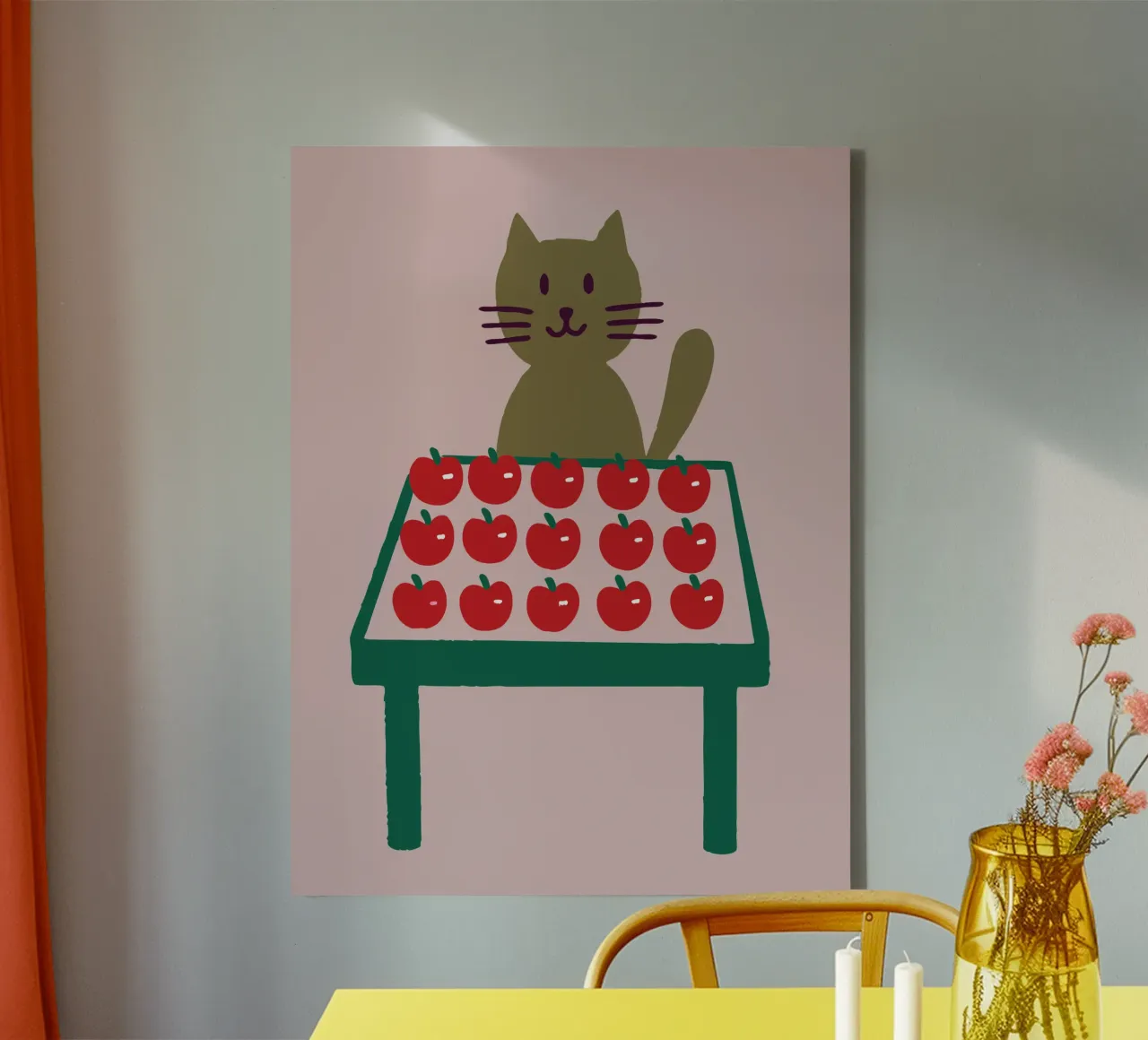 Katten die appels verkopen canvas met Baklijst van TRENDY POSTER SHOP