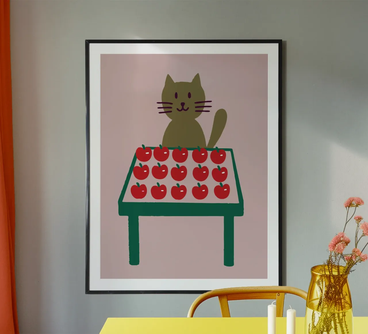 Gatti che vendono mele poster con telaio in alluminio da TRENDY POSTER SHOP