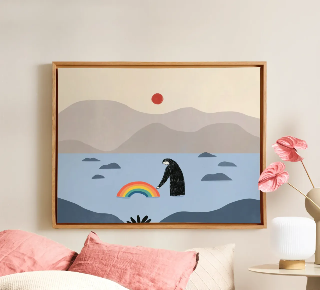 Wees met regenboog canvas met Baklijst van Little Dean