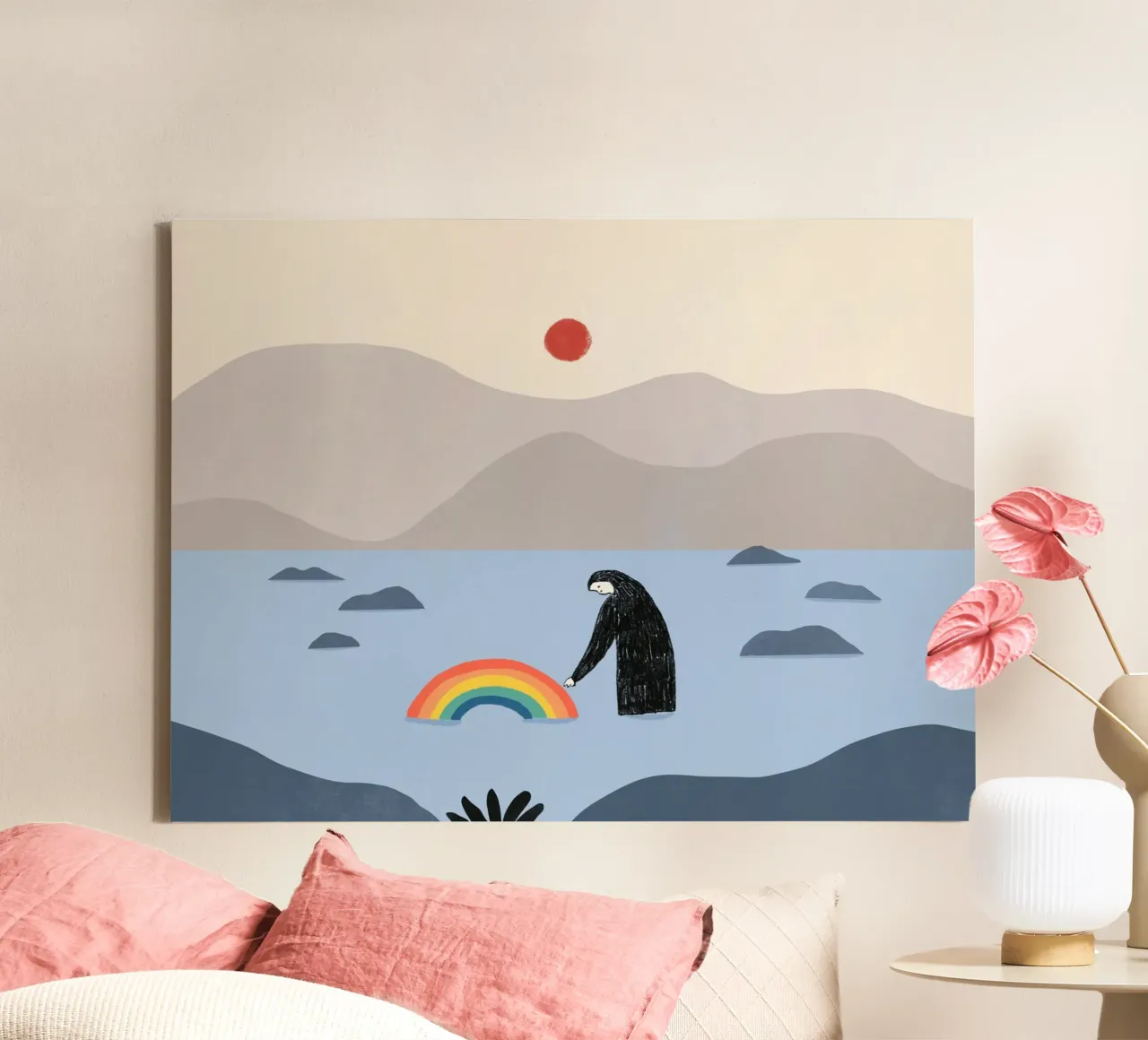 Wees met regenboog canvas met Baklijst van Little Dean