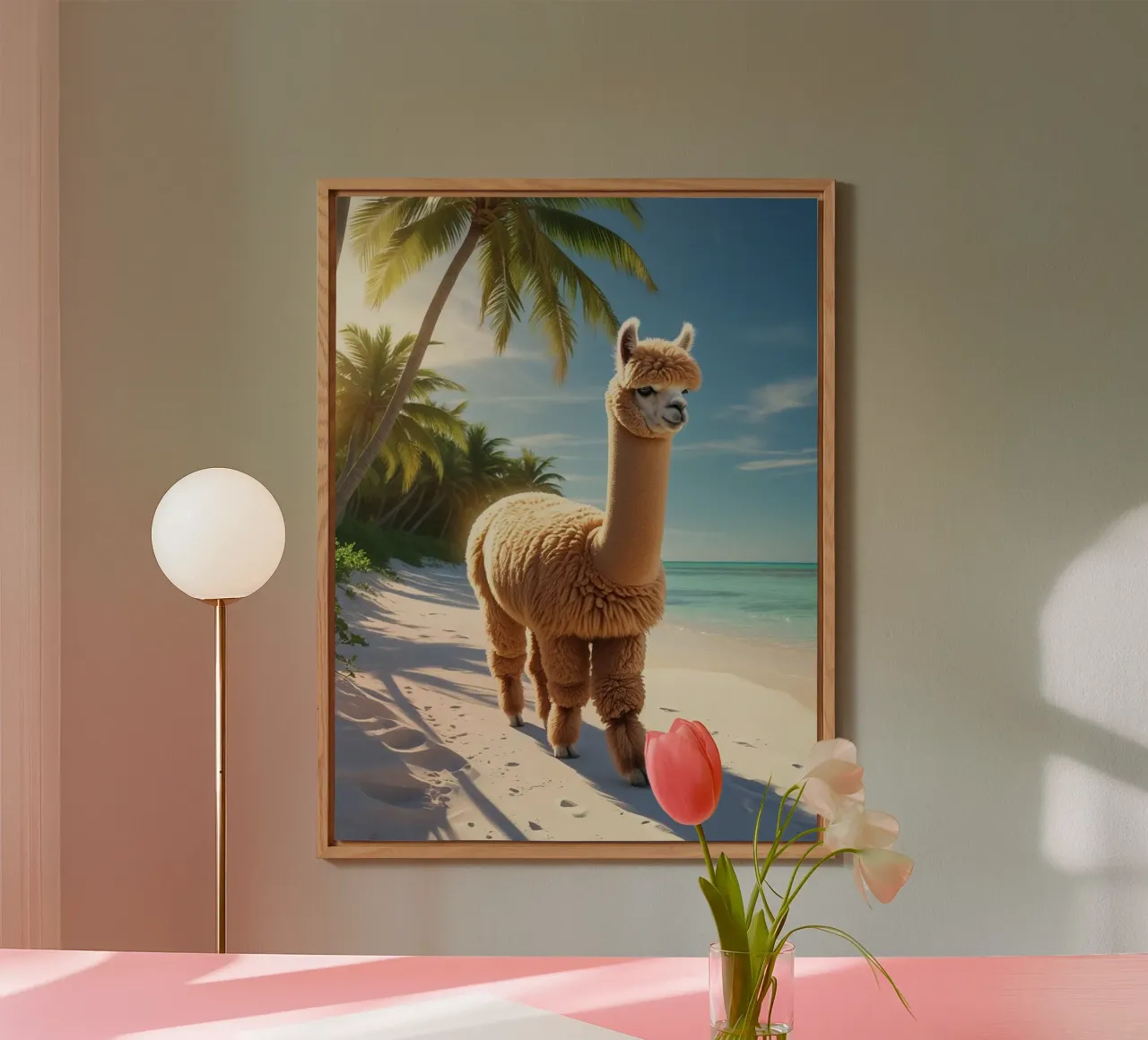 Alpaka am Strand alluminio dibond da Poster Dreams
