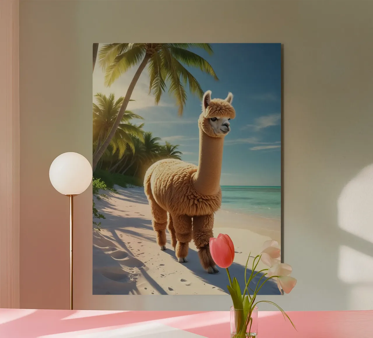 Alpaka am Strand alluminio dibond da Poster Dreams