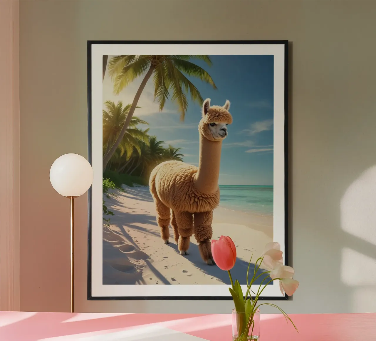 Alpaka am Strand carta hahnemühle da Poster Dreams