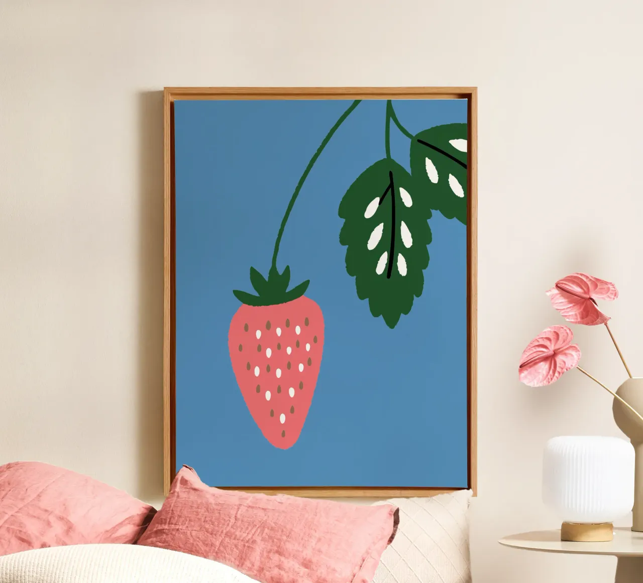 Aardbeien canvas met Baklijst van TRENDY POSTER SHOP