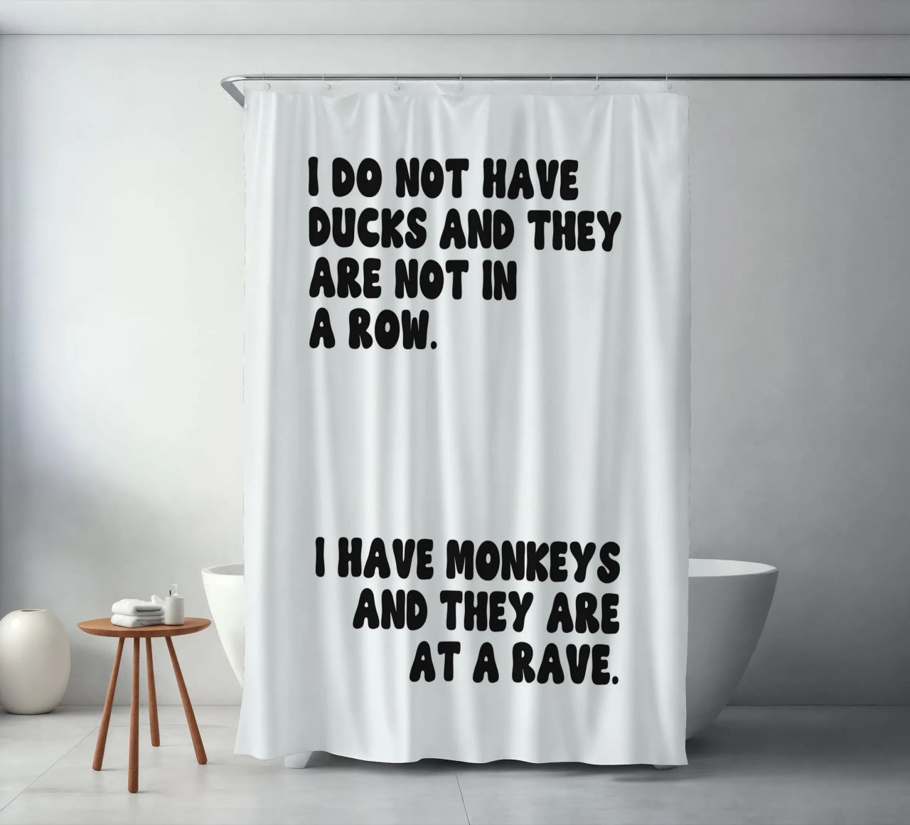Do Not Have Ducks And They Are Not In A Row quote shower curtain by Paigaam Studio