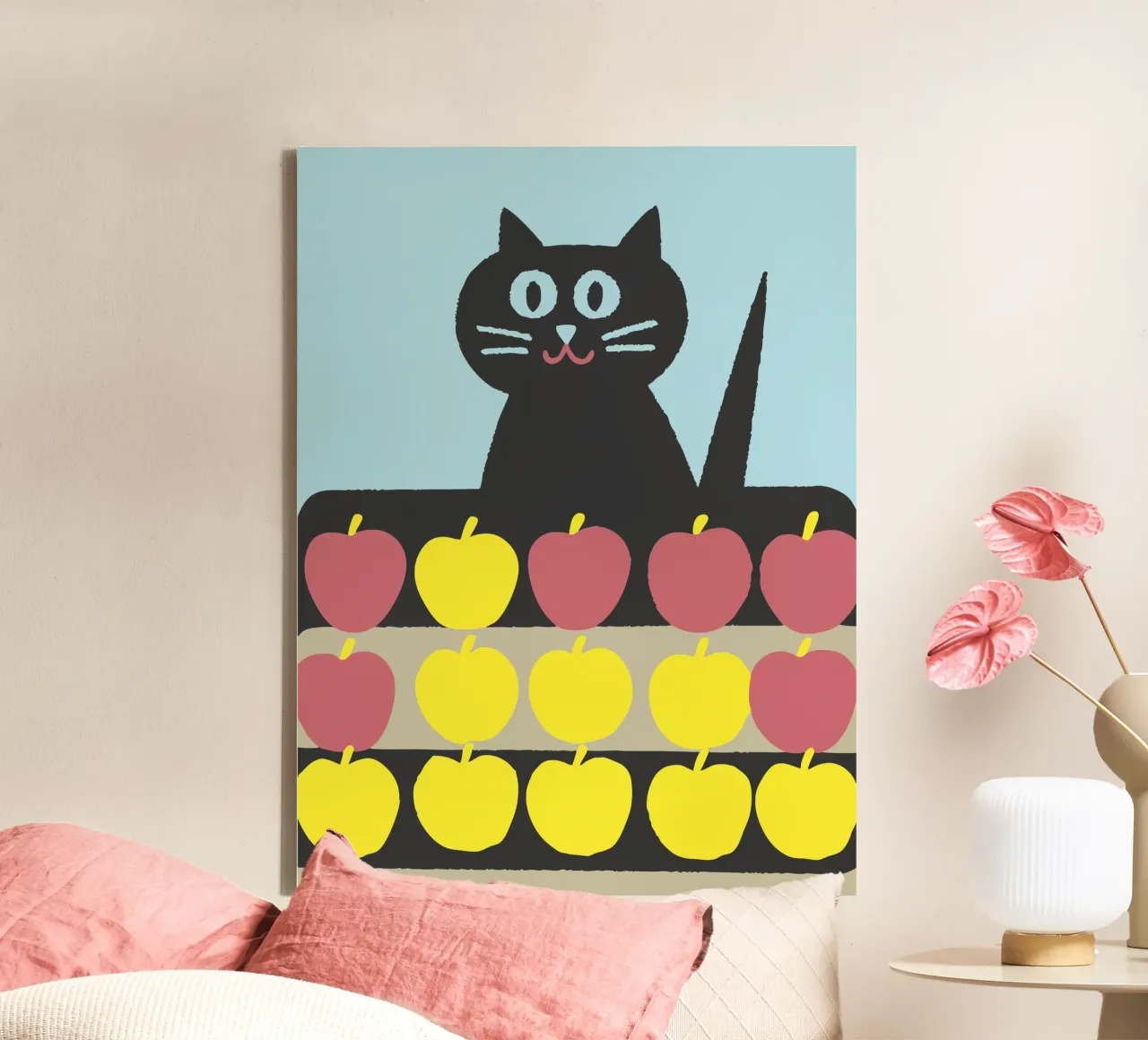 Katten verkopen appels canvas met Baklijst van TRENDY POSTER SHOP