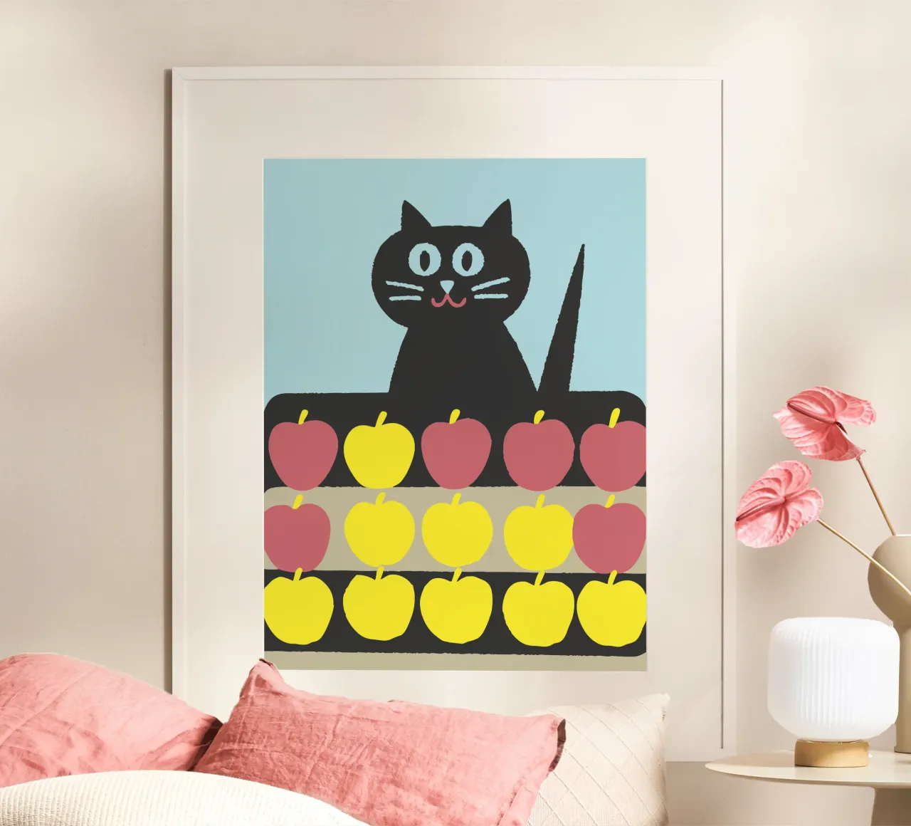 I gatti vendono mele poster con telaio in legno da TRENDY POSTER SHOP