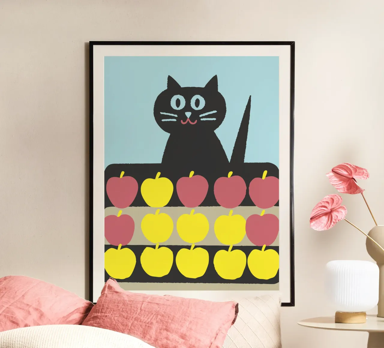 I gatti vendono mele poster con telaio in legno da TRENDY POSTER SHOP