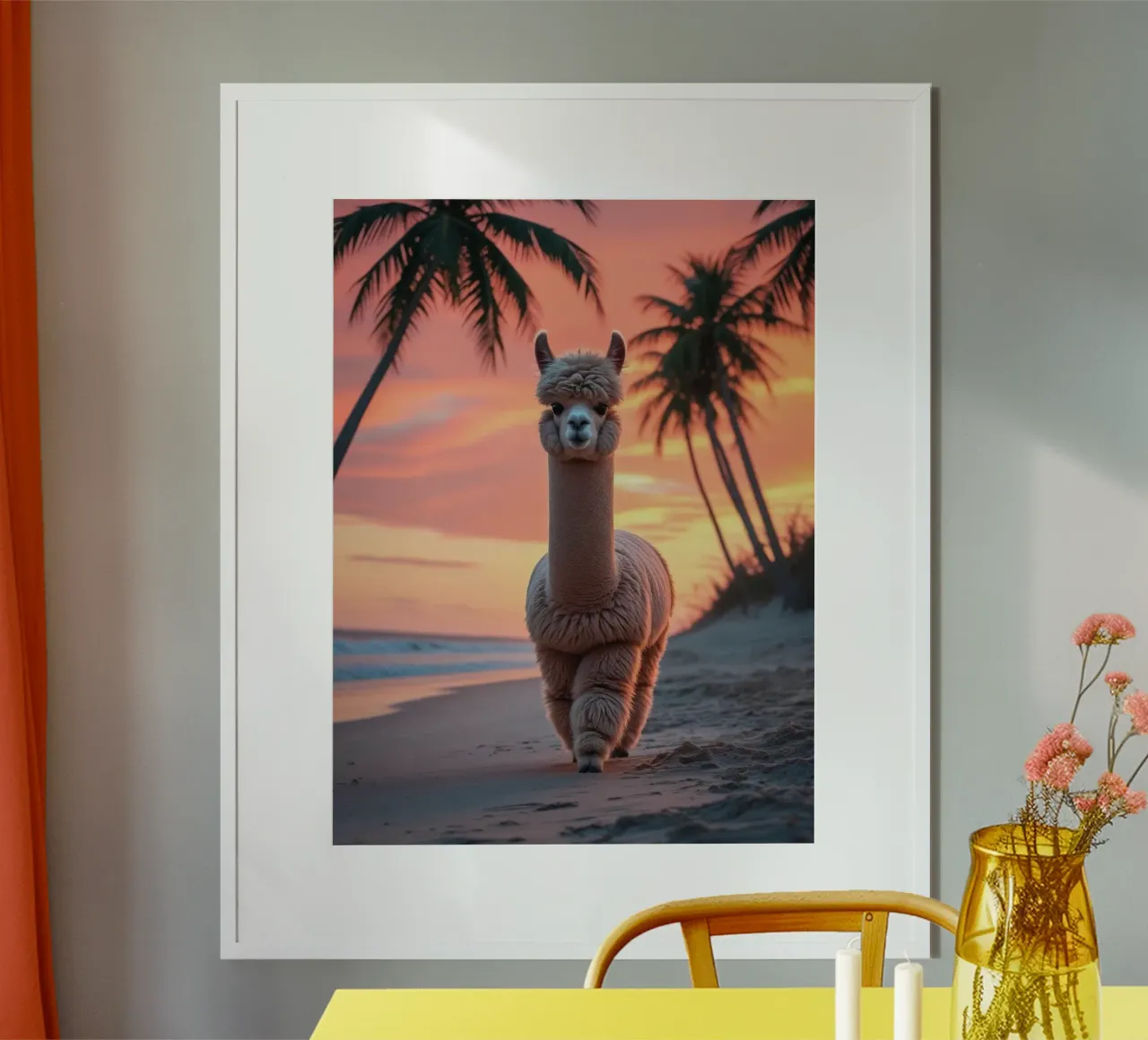 Alpaka am Strand poster con telaio in plastica da Poster Dreams