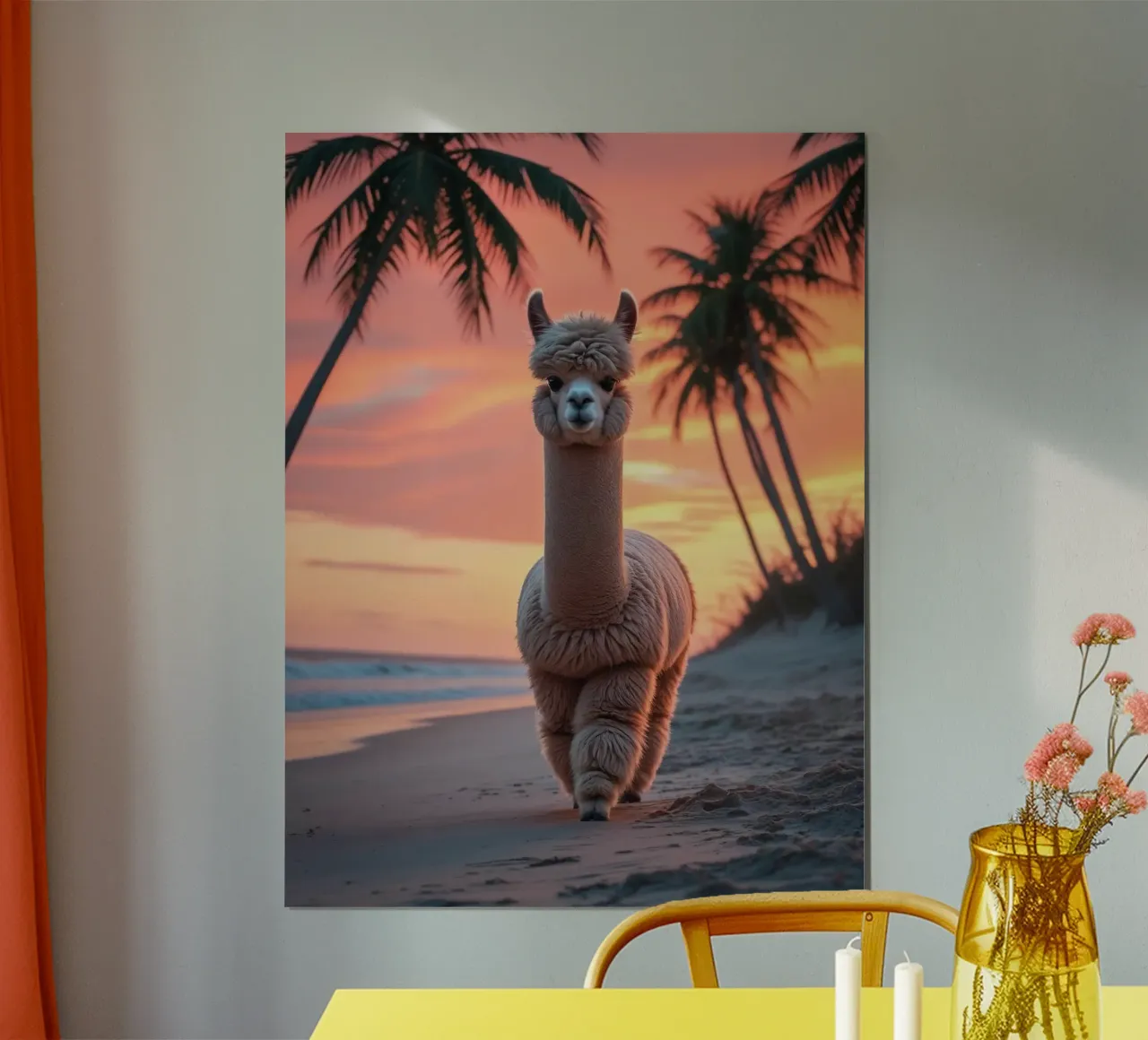 Alpaka am Strand poster con telaio in plastica da Poster Dreams