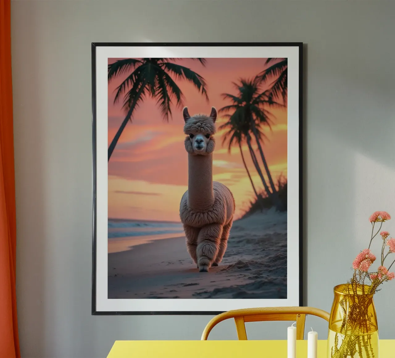Alpaka am Strand poster con telaio in plastica da Poster Dreams