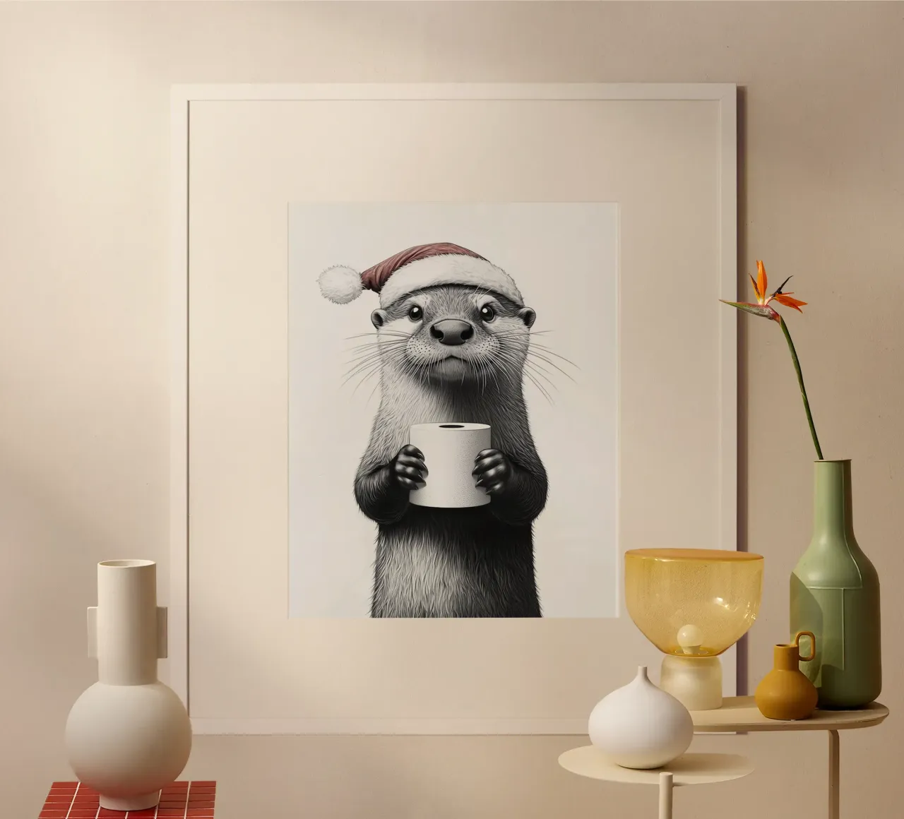 Lontra per il conto alla rovescia di Natale poster con telaio in legno da animals_studio
