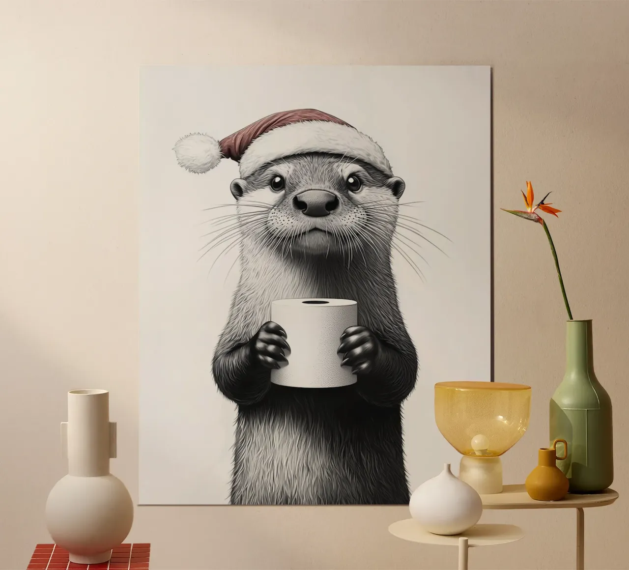 Lontra per il conto alla rovescia di Natale poster con telaio in legno da animals_studio
