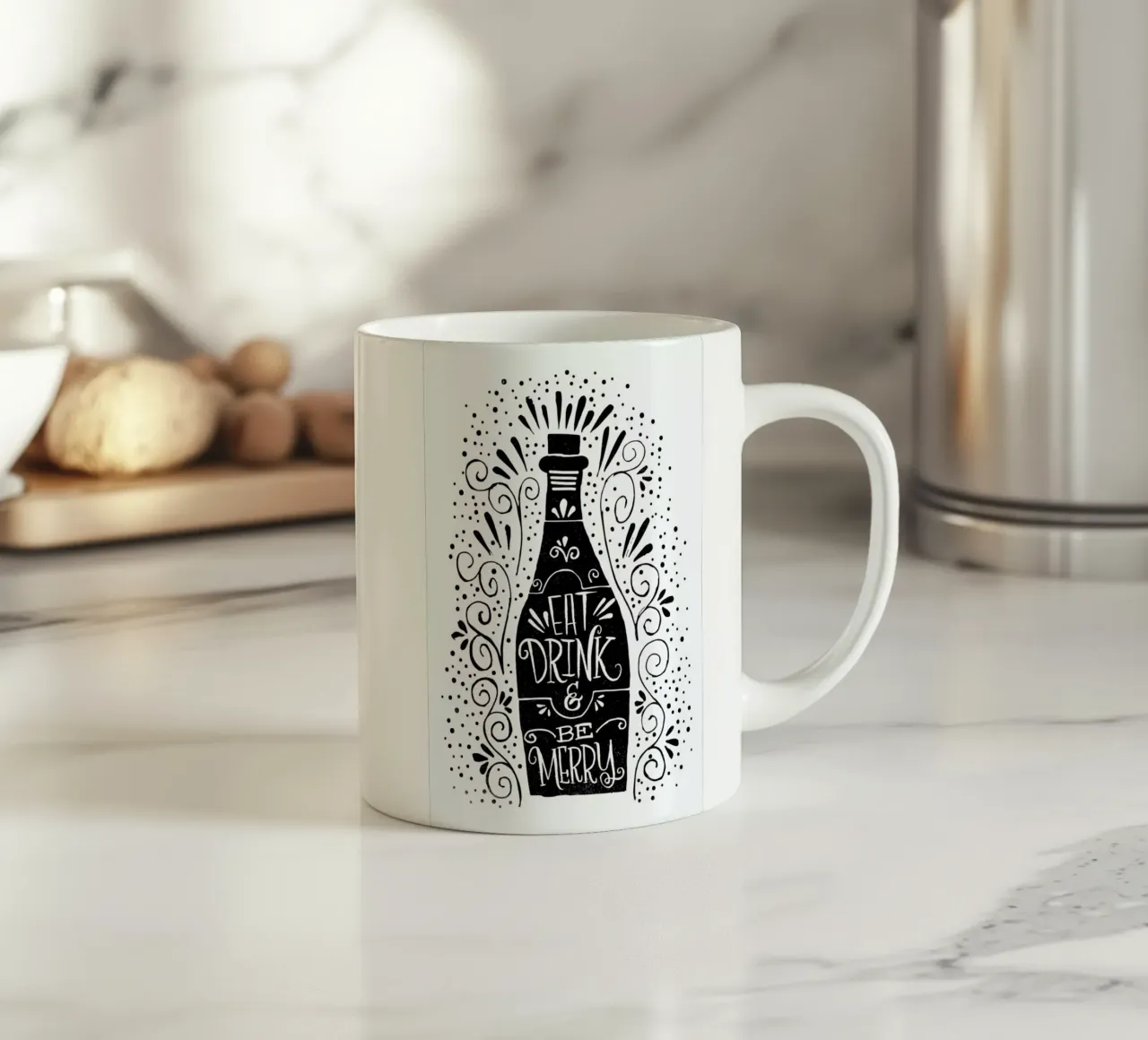 Eat, drink, be merry tazza in ceramica da Matthew Taylor Wilson