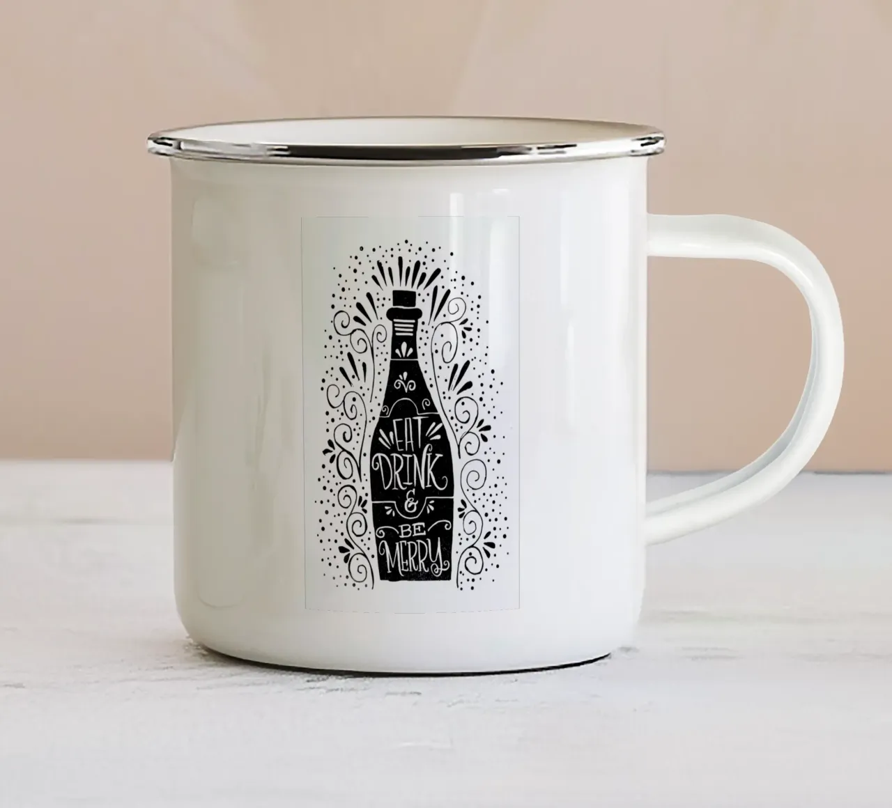 Eat, drink, be merry tazza in smalto da Matthew Taylor Wilson