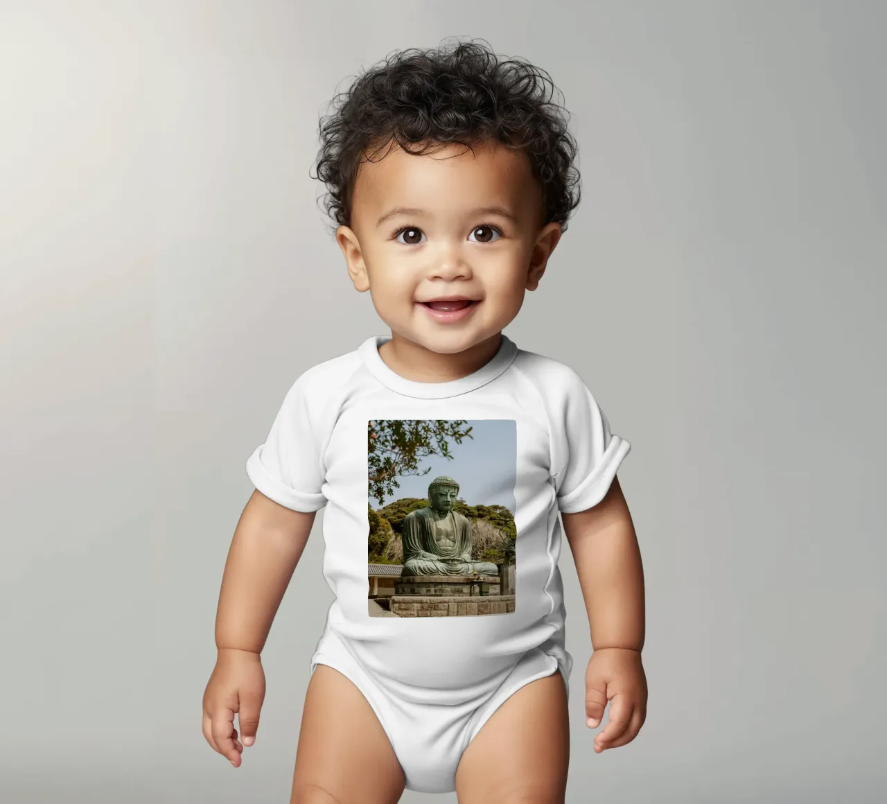 Giant Buddha in Kamakura - Japan short-sleeve baby romper by Marcel Bisig
