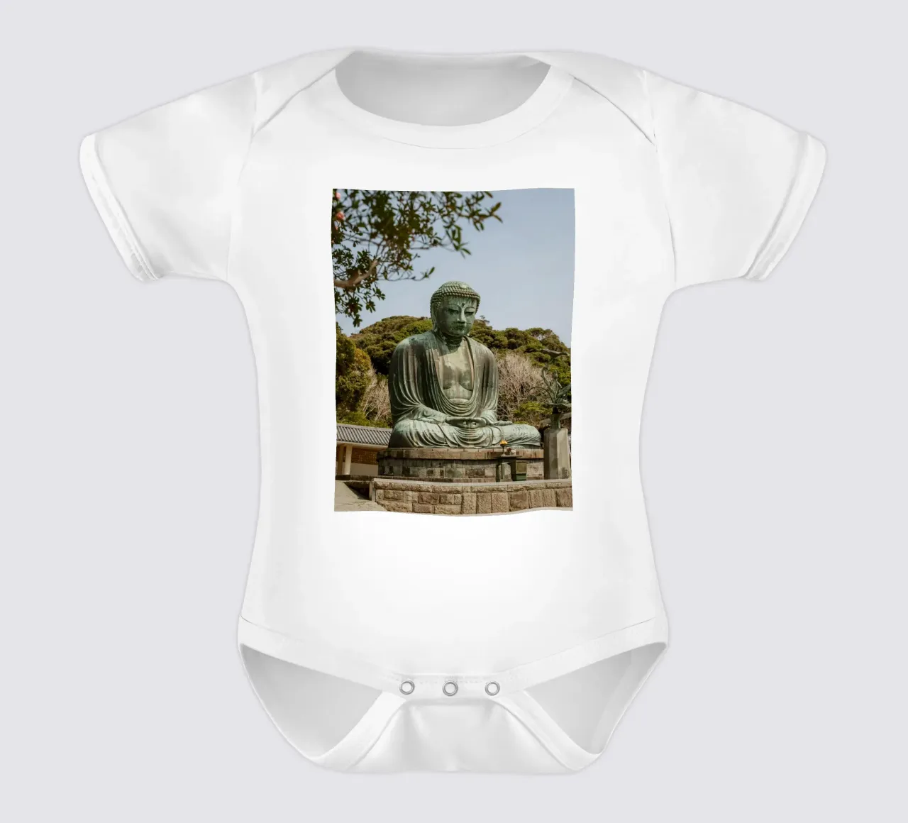Giant Buddha in Kamakura - Japan short-sleeve baby romper by Marcel Bisig