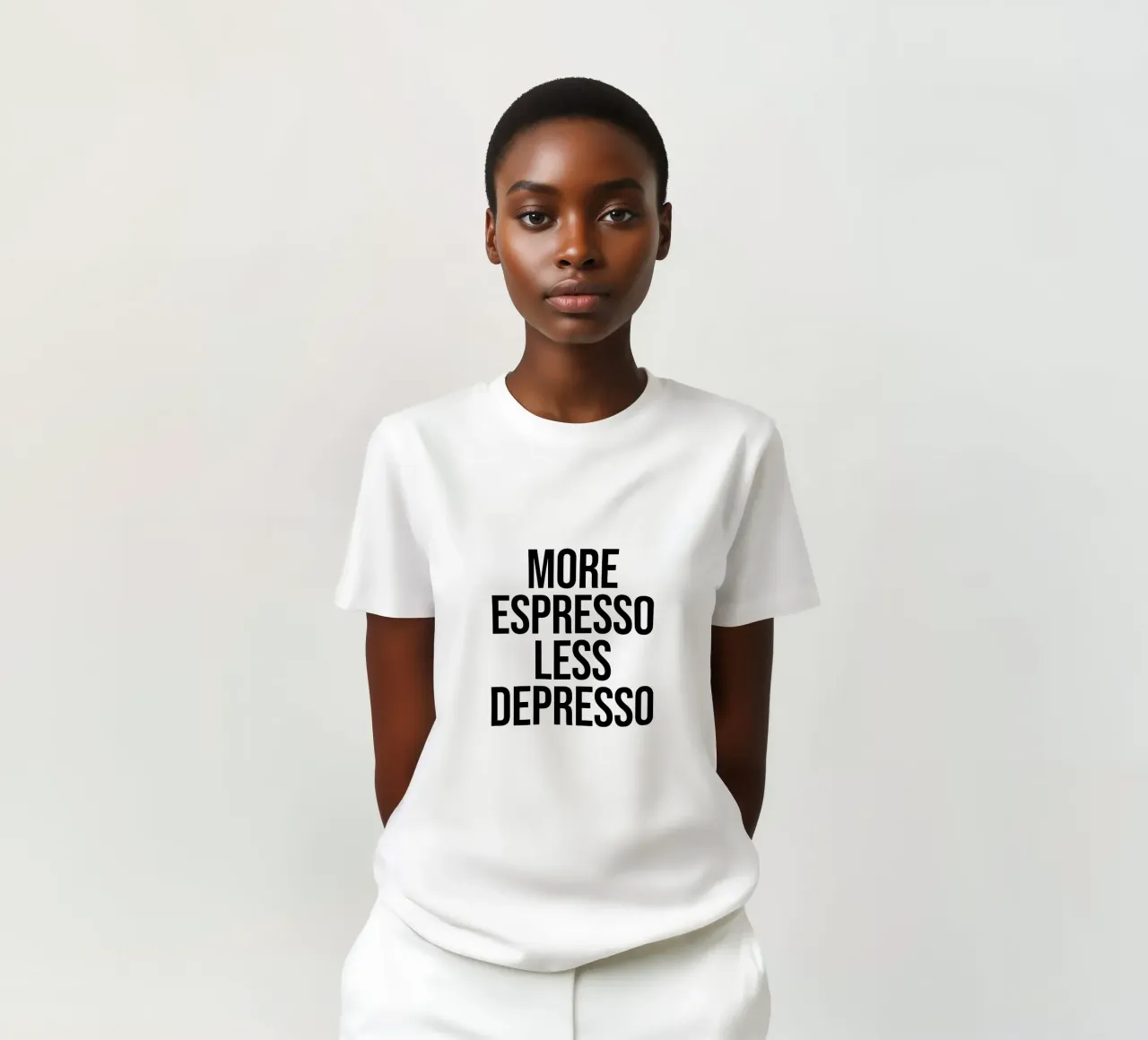 More Espresso Less Depresso quote t-shirt da Paigaam Studio