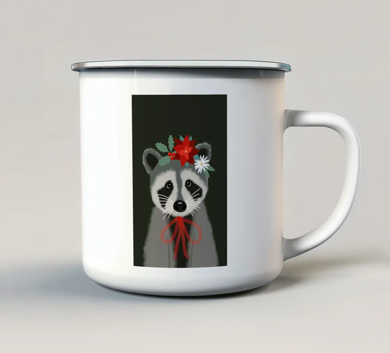 Holiday Raccoon tazza in smalto da cafelab