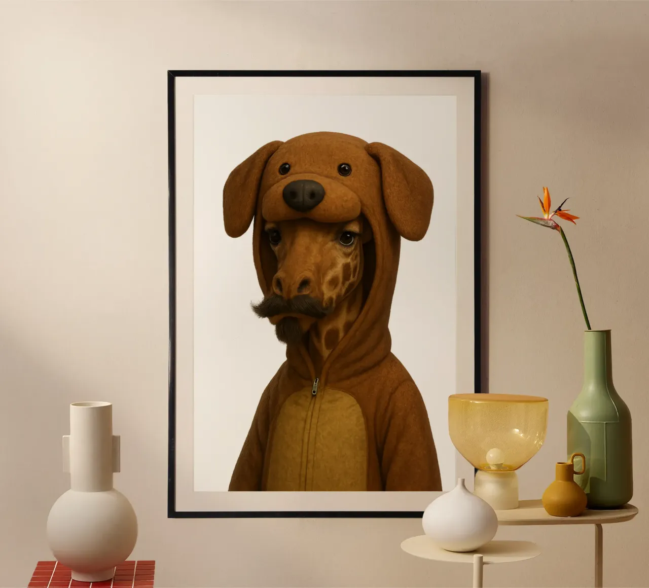 Giraffa travestita da cane - Poster tenero e divertente poster con telaio in alluminio da So Cute Land - Affiches et posters