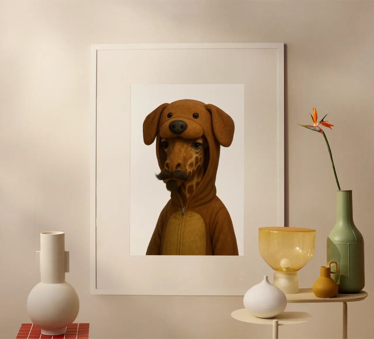 Giraffa travestita da cane - Poster tenero e divertente poster con telaio in alluminio da So Cute Land - Affiches et posters