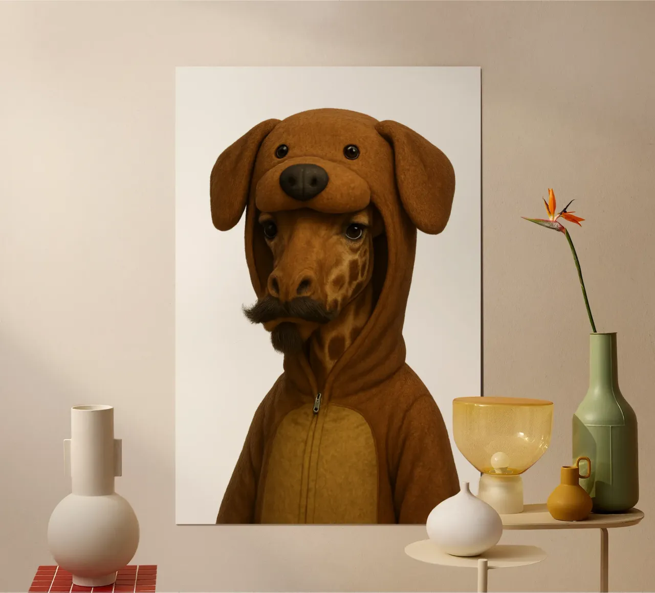 Giraffa travestita da cane - Poster tenero e divertente poster con telaio in alluminio da So Cute Land - Affiches et posters