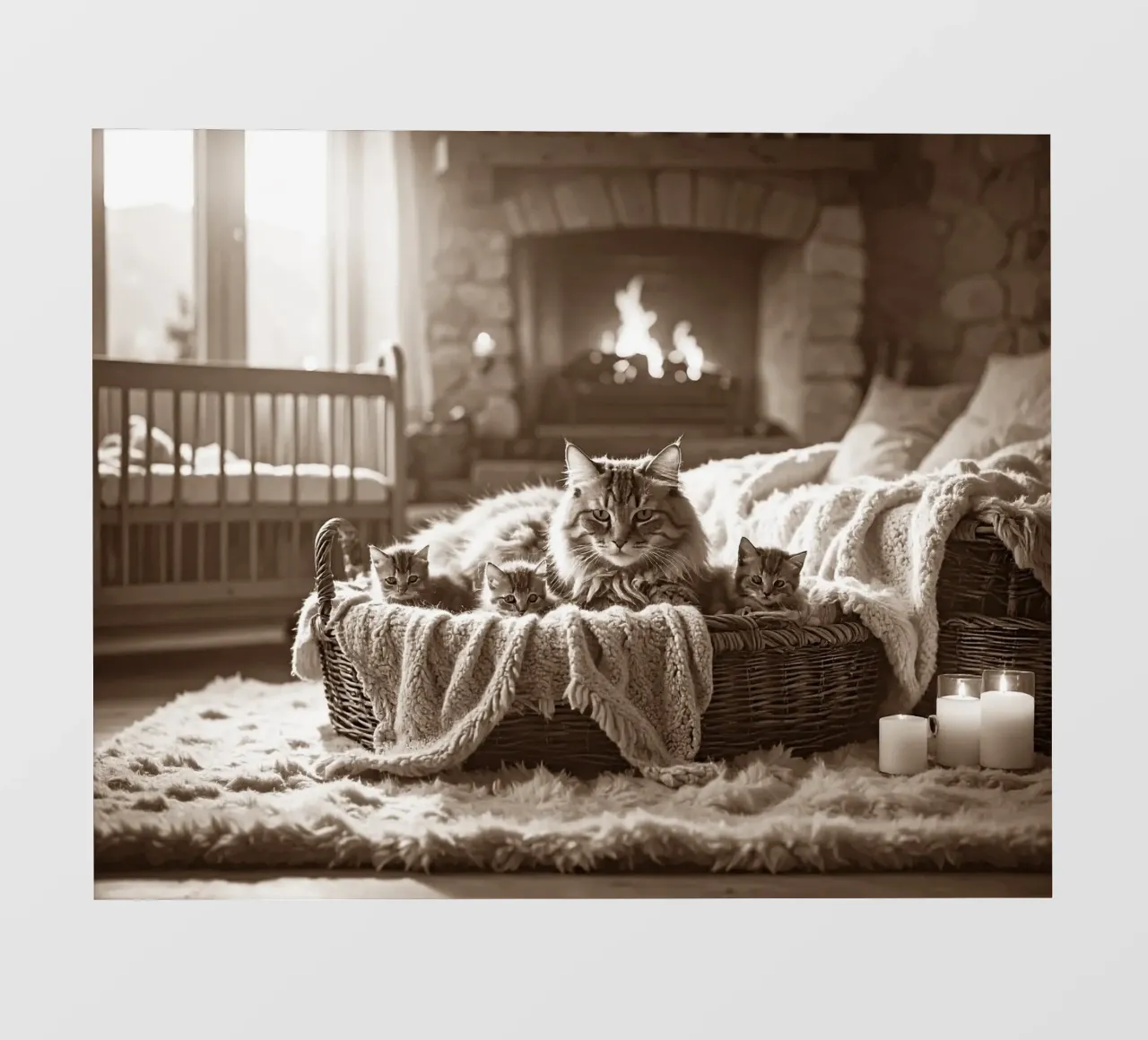 CHATTE ET TROIS CHATONS. Sépia telo in pvc da Thierry vobmann photography