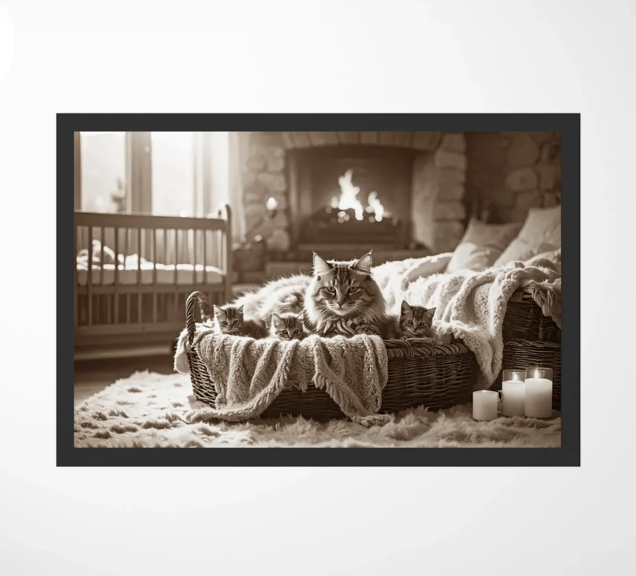 CHATTE ET TROIS CHATONS. Sépia zerbino da Thierry vobmann photography